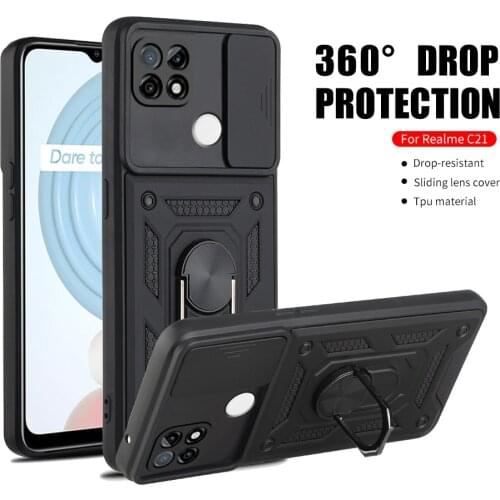 Push Slide Camera Protect Case For Realme C21 8 pro C25 Reno 5RealmeC21 Realmy Realmi C 21 21C Magnetic Ring Stand Armor Cover