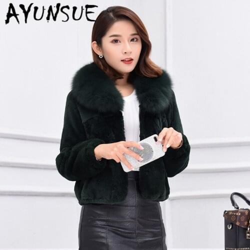 AYUNSUE Real Fur Coat Female Natural Fox Fur Collar Rex Rabbit Fur Jacket Women Winter Clothes 2020 Short High Quality Coats 804