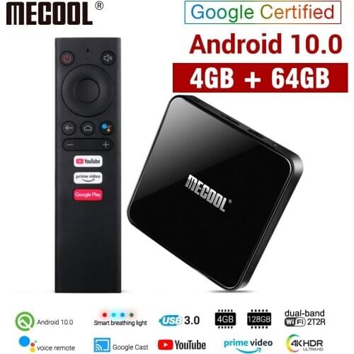 10pcs Google Certified Androidtv 10.0 MECOOL KM3 TV Box Android 10.0 4GB RAM 64GB Amlogic S905X2 4K Voice 5G Wifi