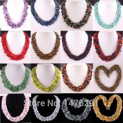 18 Kinds of Stone Fluorite Yellow Crystal Quartz Lapis lazuli Garnet Coral Aventurine Opal Mookaite Chip Beads Necklace 18"L