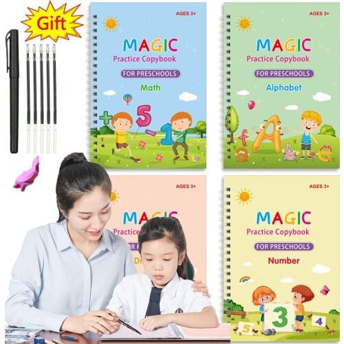 2021 Sank Magic Book 4 Books Magic Copybook Reusable Copybook Handwriting Books for Kids to Write English Numbers and Letters