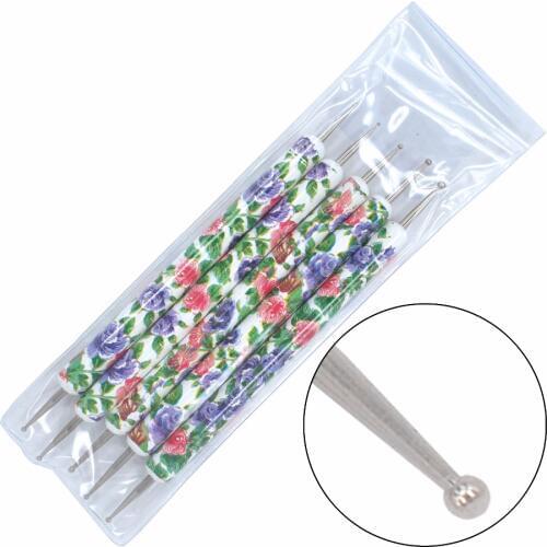 ZKO 5Pcs/Pack New Fancy Dotting Pens 2-Ways Nail Design Set Nail Art Tools 17