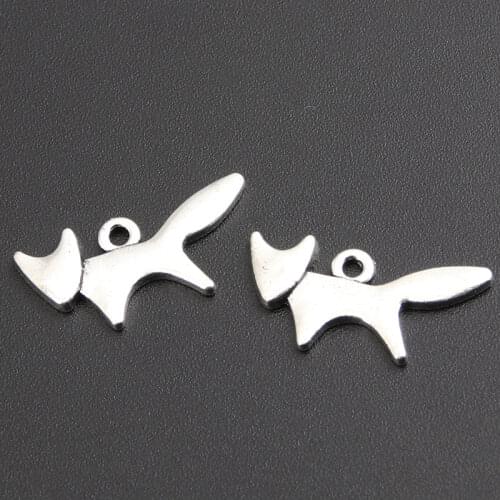 50 pcs 20x10mm Silver Color Fox Charm Pendant DIY Metal Bracelet Necklace Jewelry Findings A202