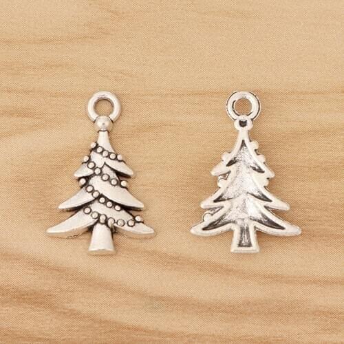 50 Pieces Tibetan Silver Christmas Tree Charms Pendants Beads for Bracelet Jewellery Making Accessories 21x14mm