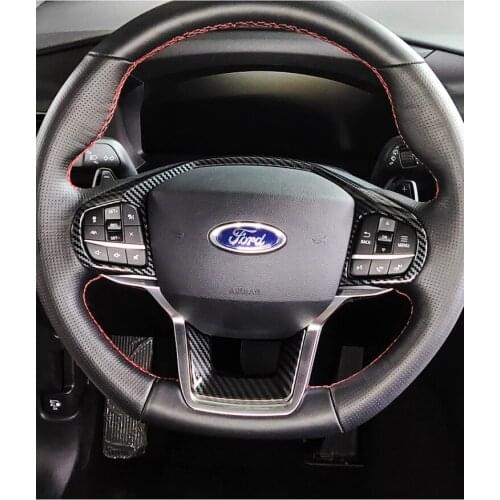 Interior Accessories ABS Carbon Fiber Grain Steering Wheel Cover Trim For For Ford Explorer 2020