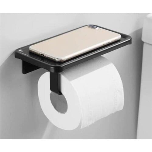 Aluminum Alloy Toilet Paper Holder Wall Mounted Phone Storage Shelf Bathroom Tissue Holder Toilet Paper Multi-function Shelves