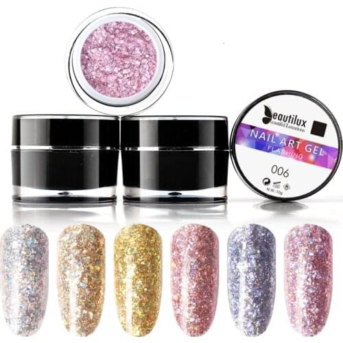 Beautilux 1pc Flashing Color Nail Gel Polish Bling Winter Gloss Dazzling Stary Sparkling Nails Art Design Polish Lacquer 10ml