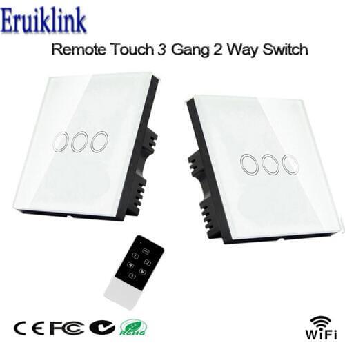 Eruiklink Wireless Remote Switch,Luxury Glass Touch Panel 3 Gang 2 Way WiFi Light Switch 220V Via Broadlink Smart Home 2pcs