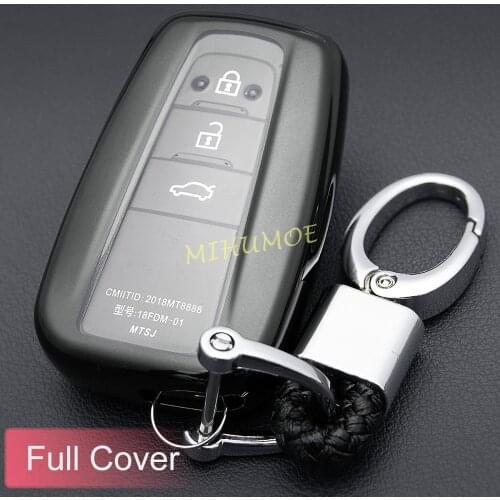Smart Car Key Case Cover Fob Chain For Toyota Camry C-HR Prius Avalon RAV4 Corolla Hatchback 86 GT86 Land Cruiser Prado Black