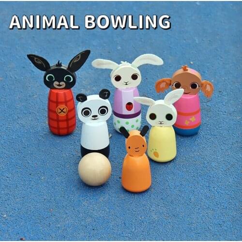 Childrens Animal Bowling Baby Puzzle Kindergarten 2-6 Years Old Parent-child Indoor Fun Cartoon Montessori Wooden Toys