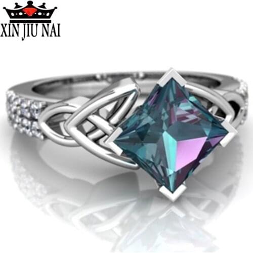 Europe and America Colorful Topaz Men and Women Rings Fashion Girls Office OL Jewelry Engagement Wedding Garment Ring Party Gift