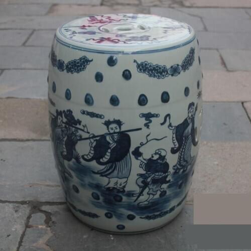 Jingdezhen Ceramic Porcelain stool Handpainted Ancient Blue And White Figure Baxiantu Ceramic Bathroom stool