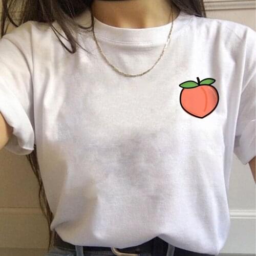 2021 Korean Style T-shirts Peach Harajuku Small Fresh Women T Shirts Peachy Print Short Sleeved Fashion Funny Top Short Clothes