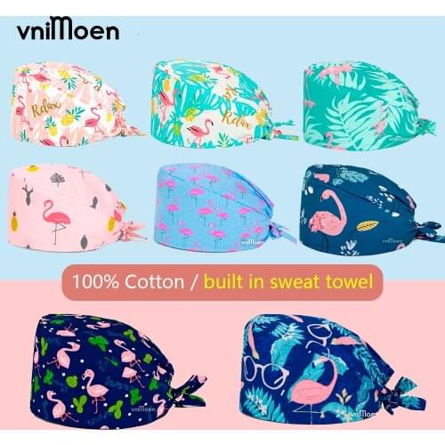 Cotton cartoon anime printing medici infermiera hats adjustable scrub hat pet nursing cap laboratory scrubs cap gorros quirofano