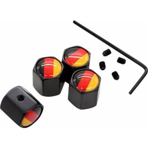 4Pcs/Set Germany Flag Theftproof Steel Black Car Wheel Tire Valve Stem Air Caps Auto Styling For Universal Cars