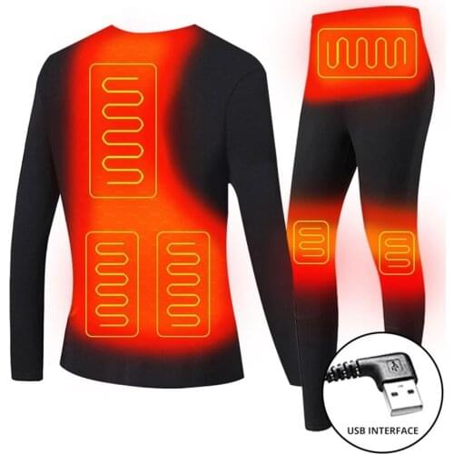 Winter USB Electric Heating Snow Underwear Set Fleece Warm Long Johns Men Women Heated Clothing Hiking Ski Pants Self Heat Suits