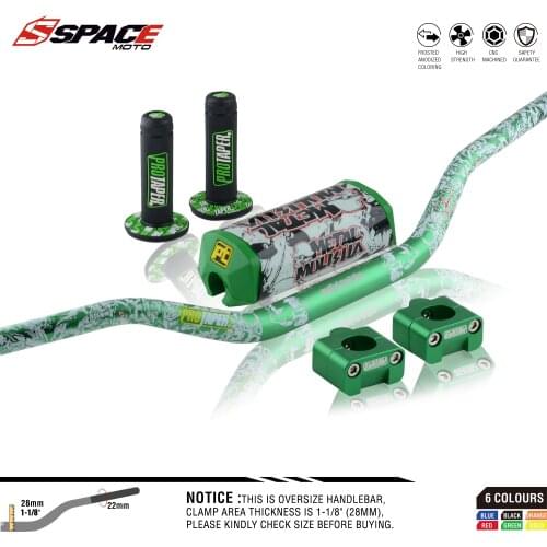 Space Motorcycle Handlebar For PRO Taper Pack Bar 1-1/8" Handle bar Pads Grips Motocross Dirt Pit Bike CNC 28.5mm Adapter Green