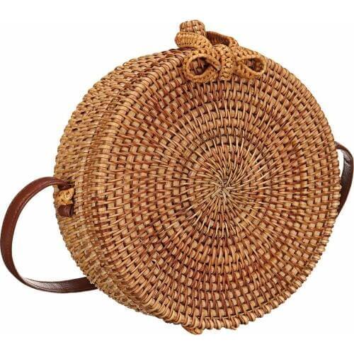 Circle Women Handmade Knitted Woven Rattan Bags Straw Bag For Bali Island Style