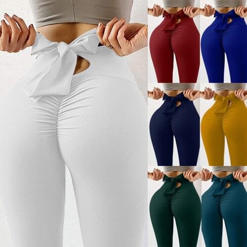Fashion Leggings Ladies Pure Color Hip Lifting Elastic Fitness Running Bowknot Yoga Sports Pants leggings sport Брюки женские