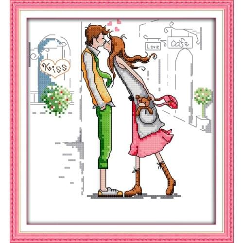 Sweet lovers cross stitch kit cartoon 11ct count print canvas stitches embroidery DIY handmade needlework plus
