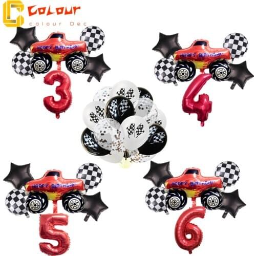 Racing car party Decorations Blaze Monster Machines number balloons set Birthday party Boys Favors Flags Baby Shower supplies