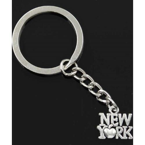 New Fashion Men 30mm Keychain DIY Metal Holder Chain Vintage Heart New York 14x14mm Silver Color Pendant Gift