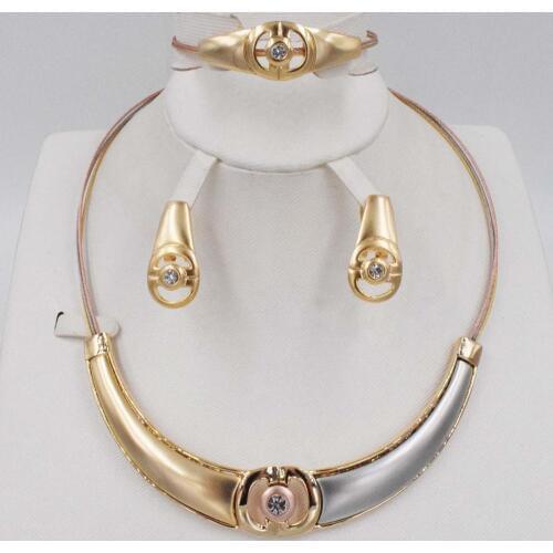 New High Quality Dubai Jewelry Set 3COLO Gold color Nigerian Wedding African Jewelry Sets Parure Bijoux Femme