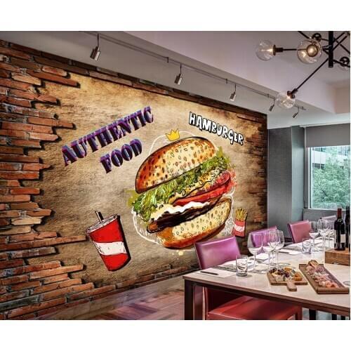 Custom 3D wallpaper mural fast food restaurant burger gourmet tooling background wall