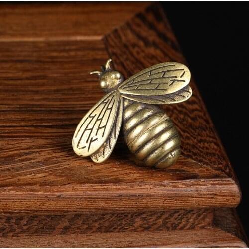 Retro Copper Bee Figurines Home Decor Crafts DIY Jewelry Accessories Punk Pendant Ornaments Handmade Brass Keychain Miniatures