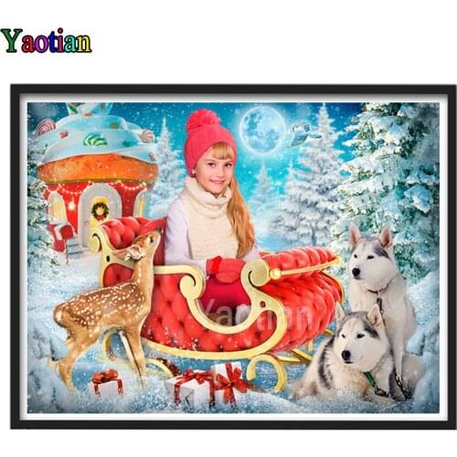 Christmas Snow Girl 5D DIY Diamond Painting Full Square Round Diamond Mosaic Wolf and Deer Cross Stitch Sale Embroidery Beads