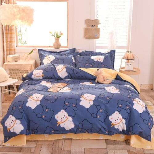 Cartoon Cute Bear Pattern Duvet Cover Set 175x220 Pillowcase 3Pcs,200x230 Quilt Cover,Extra Large, Bedding Set