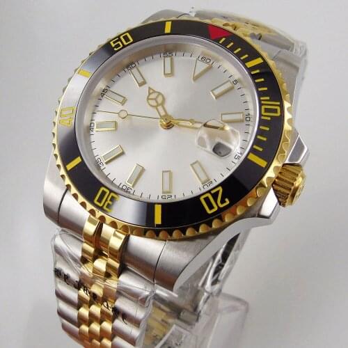 Silver 40mm Mechanical Wristwatch Men Sapphire Glass Date Jubilee Band Rotating Ceramic Bezel