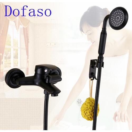Dofaso all brass retro wall mount bath black shower faucet Mixer Tap with Hand Shower set
