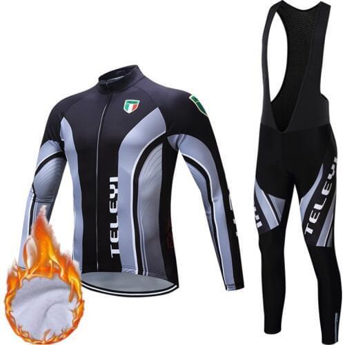 Teleyi Team Racing Cycling Jersey Set Men Winter Cycling Clothing Ropa Ciclismo Thermal Fleece MTB Bicycle Wear Kit Bike Clothes