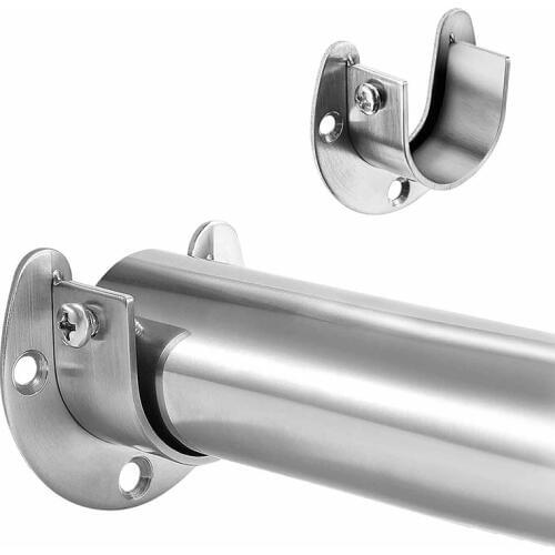 U-Shaped Stainless Steel Clothes Rail Closet Rail Curtain Rod Shower Curtain Closet Rod End Supports Closet Pole Sockets