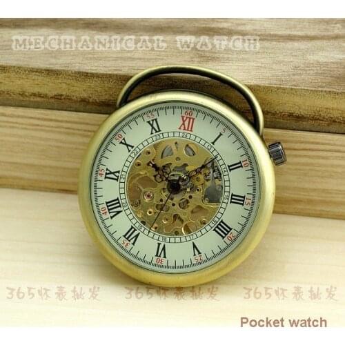 Vintage Skeleton Roma Number Bronze Tone Case Mechanical Pocket Watch Necklace antique steampunk relogio de bolso PJX902