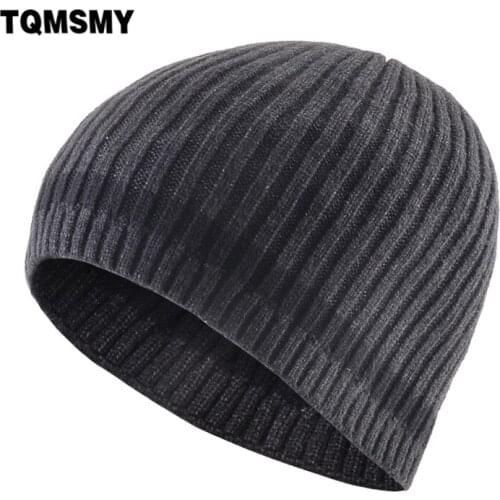 TQMSMY Knitted Hat For Men Autumn Winter Knitting Wool Skullies Beanies Mens Soft Skullcap Solid Color Gorras Hat TME210