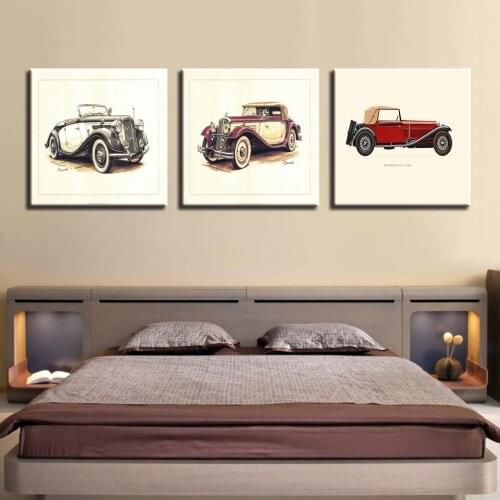 High Quality Canvas Art Wall Painting For Kids Room Home Decor 3 Pieces Old Vintage Signs cars