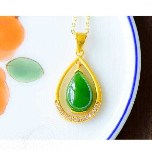 Drop-Shaped Jewelry Pendant Elegant And Simple Temperament S925 Sterling Silver Inlaid Hetian Jasper Drop Pendant