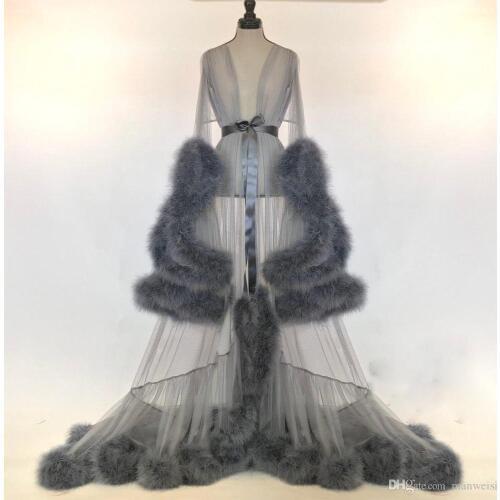 Women Winter Sexy Faux Fur Lady Sleepwear Women Bathrobe Sheer Nightgown Red White Gray Robe Prom Bridesmaid Shawel
