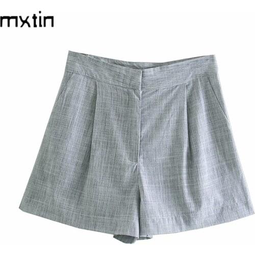 2021 Women Vintage Stripe Shorts Fashion High Waist Zipper Fly Side Pockets Female Casual Streetwear Short Pants Mujer