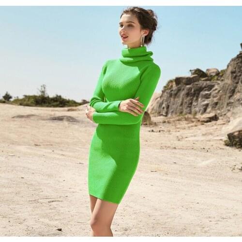 2021 Autumn Winter New Turtleneck Long Sleeve Tops Pullovers Women Sweaters Slim Warm Ladies All-Match Green Jumpers Haut Femme