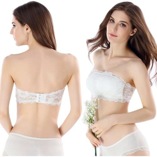 1pcs Sexy Bra Women Lace Floral Bralet Bustier Valentines Day Back Closure Bandeau Padded Bralette Strapless Tube Top Lingerie