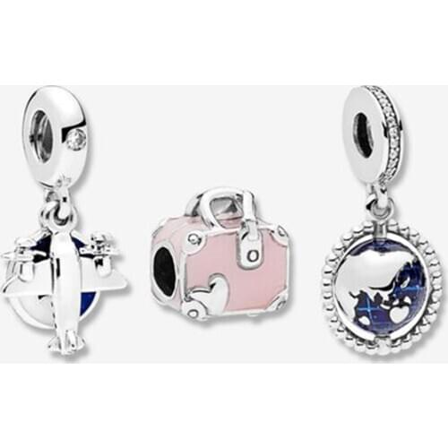 100% 925 Sterling Silver Travel Around the World Charm Pack Metal Beads for Jewelry Making Fits Pandora Charms Bracelet