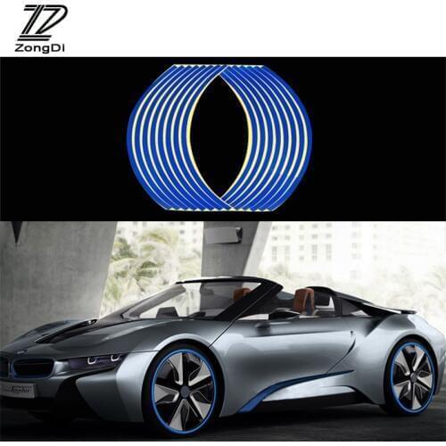 ZD 16pcs Car Wheel Stickers Decals 14" Reflective Rim Tape For Citroen C4 C5 Hyundai Solaris I30 VW Polo T5 Ford Fiesta Fusion