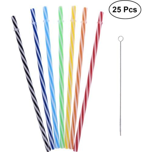 25pcs Two Colors Threaded Non-transparent Reusable Thick Drinking Straws Straws for Party or Home Use Disposable Kitchenware