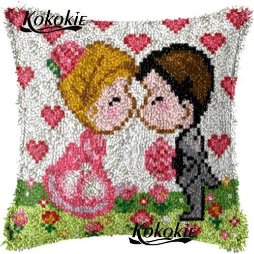 3d Latch Hook diy rug love couple cushion mat Crocheting Rug Yarn Pillowcase cross stitch kits embroidery needlework sets
