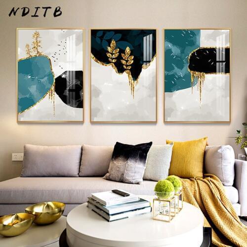 Abstract Shape Golden Leaf Painting Minimalist Canvas Art Poster Print Modern Wall Picture Living Room Corridor Decor