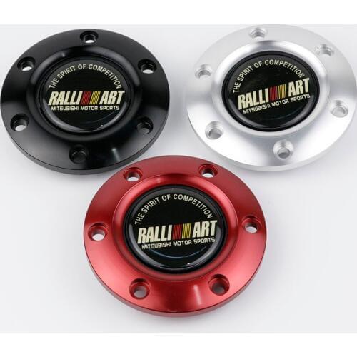 Car Styling Black Ralliart Racing Car Steering Wheel Horn Button Speaker Control Cover + Aluminum Black/Red/Silver Edge