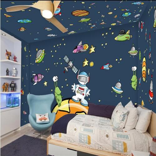 Large Custom Murals Universe outer space explore 3d Wall Murals wallpapers for Baby Kids Room 3d Photo Mural 3d cartoon murals